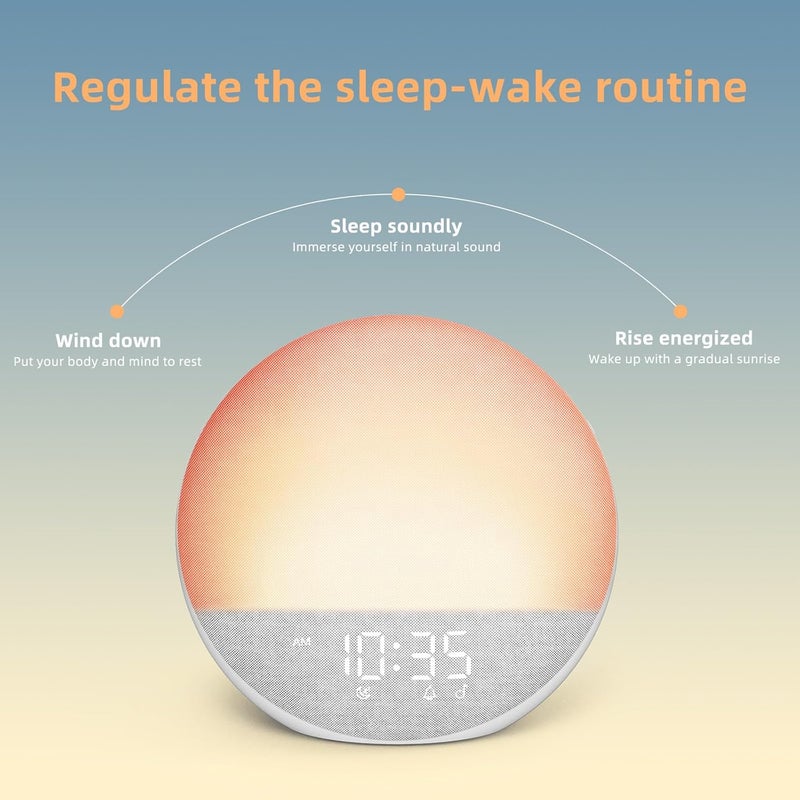 Odokee Sunrise Alarm Clock White Noise Machine: Natural Wake Up Light - Dimmable Clock with Bluetooth Speaker for Bedroom - 25 Sleep Sounds for Baby Adults Kids Frost White - Image 5